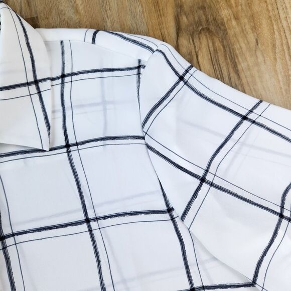 ☔️🩵H&M Ivory & Gray Windowpane Buttoned Front Long Sleeve Top Size 4 - Picture 8 of 12